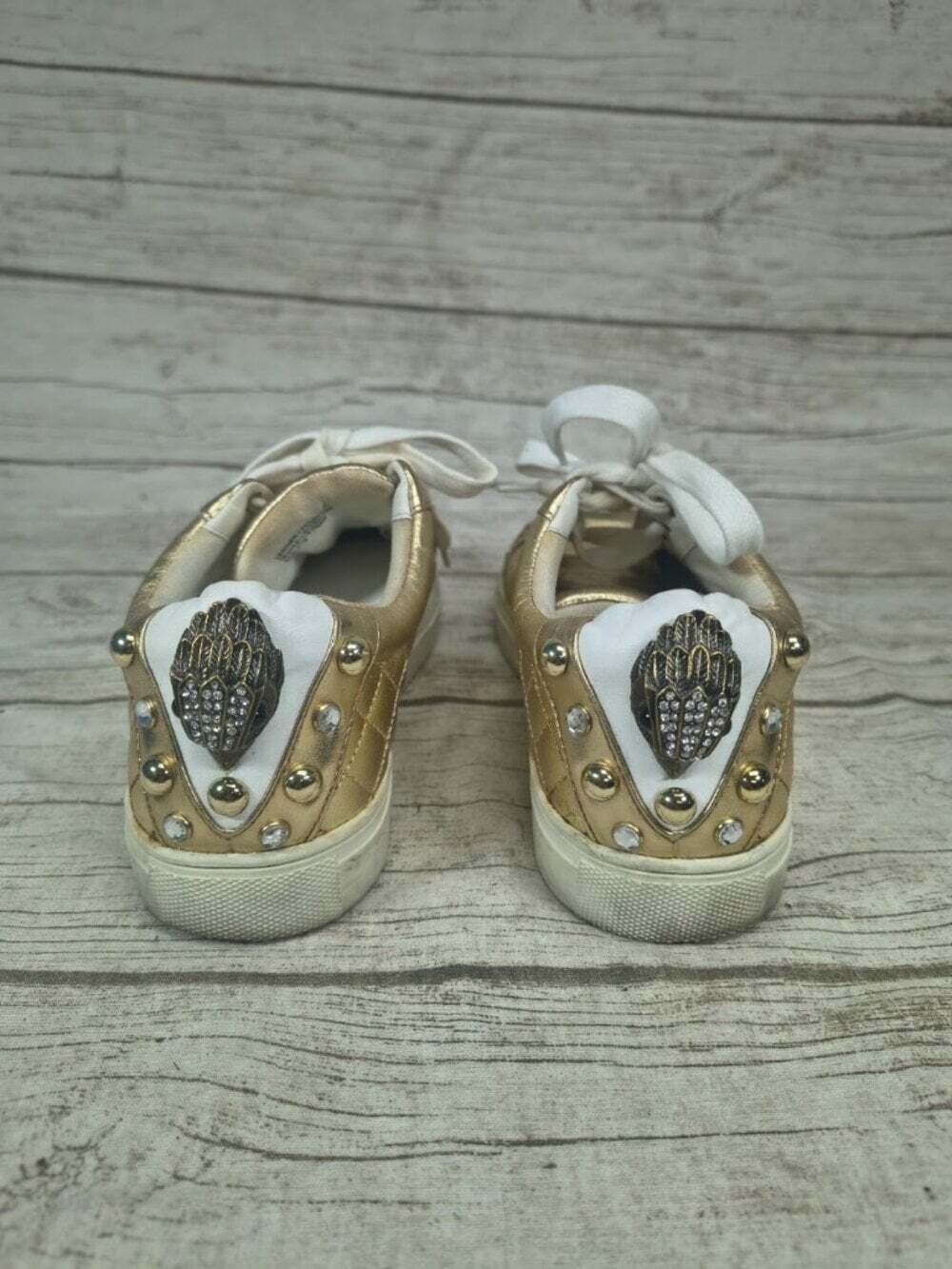 Kurt Geiger Metallic Gold Quilted Embellished Sneakers Size 38 - Picture 6 of 14
